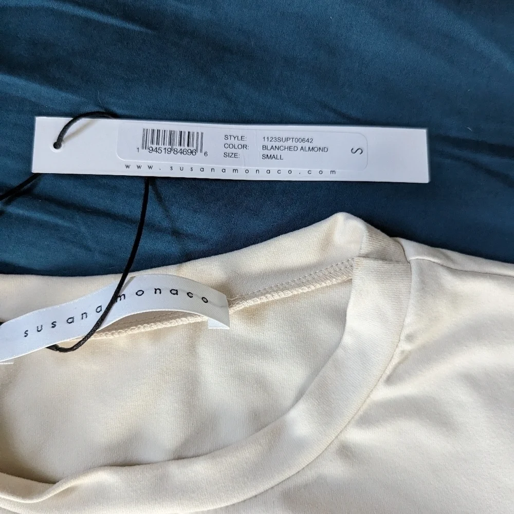 Susana Monaco faux wrap long sleeve top off-white size small NWT
